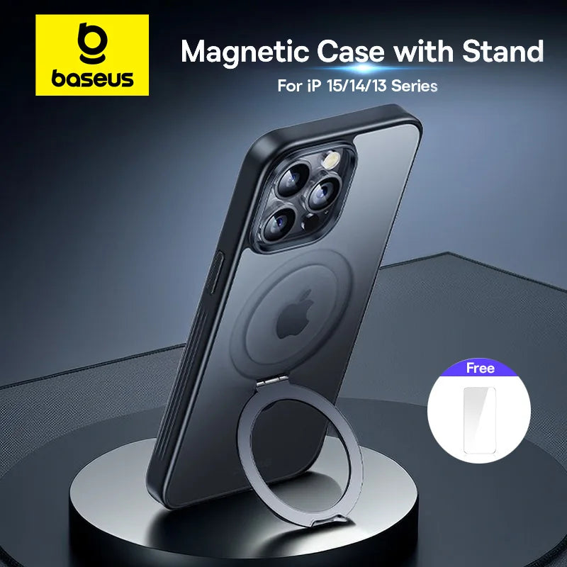 Baseus Magnetic Stand Case for iPhone 15 Pro 15 14 13 Pro Max Plus Case 180° Adjustable Kickstand Ring Magnetic Charging Case