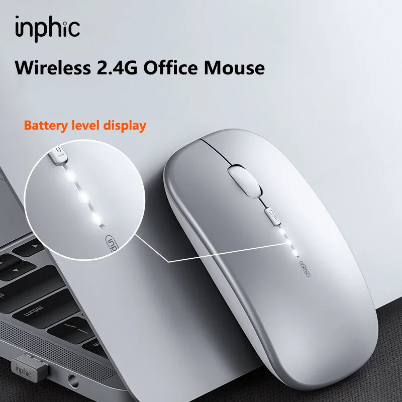 Inphic M1P Rechargeable 2.4G Wireless Mouse Battery Level Display Office Mute Mouse Ultra Thin Portable For Laptop PC Tablet