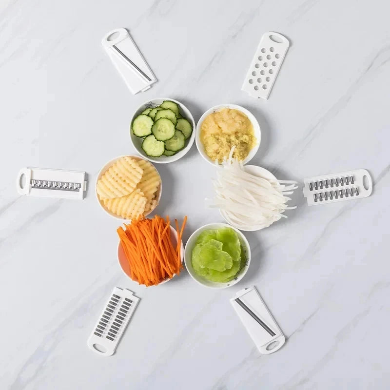9-in-1 Multifunctional Vegetable Cutter with Drain Basket: Professional Mandoline Slicer, Grater & Shredder for Kitchen Meal Prep