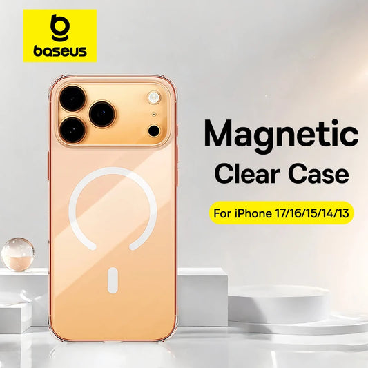 Baseus Magnetic Case For iPhone 17 Pro Max 17 Air Wireless Charging For Magsafe Case For iPhone 16 15 14 13 Pro Max Clear Cover