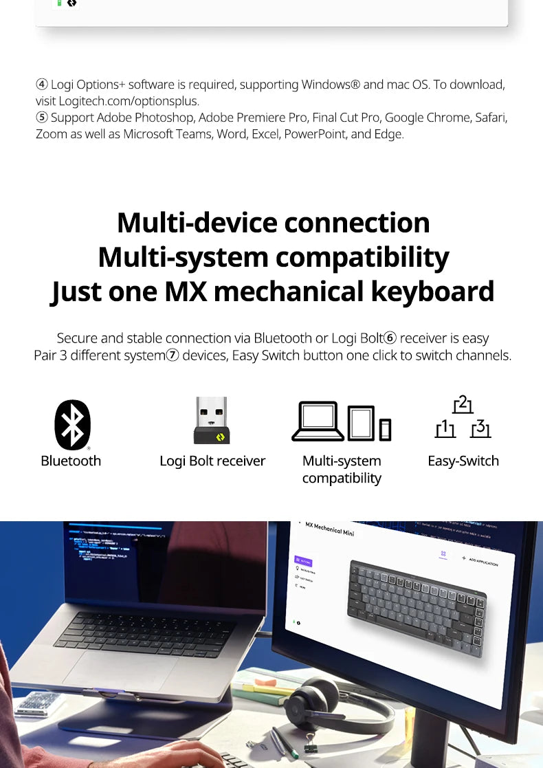 Logitech MX Mechanical Wireless Gaming Keyboard Office Gaming Keyboard for Windows IOS Android office games Keyboard