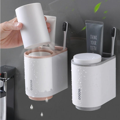 ECOCO Dust-proof Magnet Mouthwash Toothbrush Holder With Cups No Nail Wall Stand Shelf Bathroom Accessories Sets