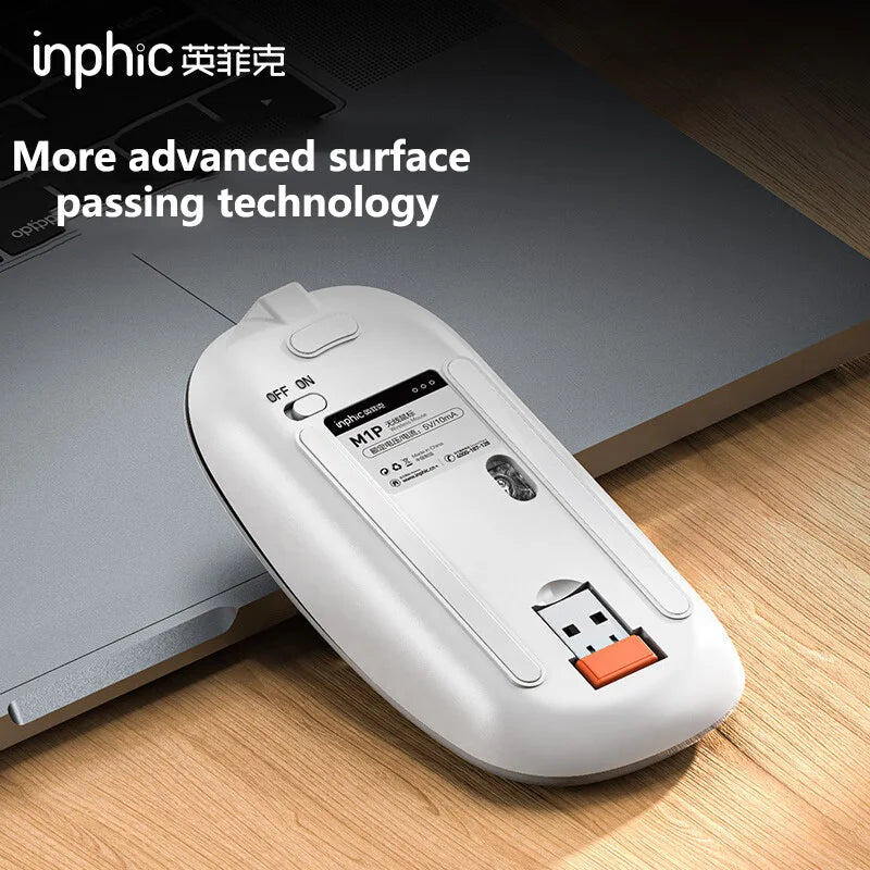 Inphic M1P Rechargeable 2.4G Wireless Mouse Battery Level Display Office Mute Mouse Ultra Thin Portable For Laptop PC Tablet