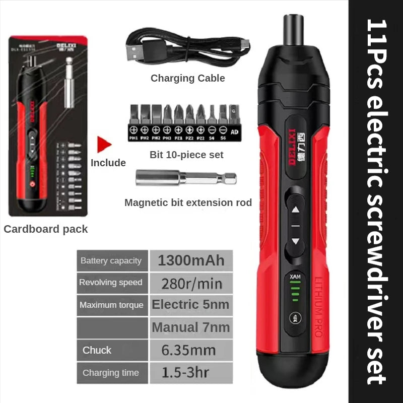 DELIXI Cordless Electric Screwdriver Set 3.6V Rechargeable Lithium Battery Screwdrivers Repair Power Tool S2 Steel Precision Bit