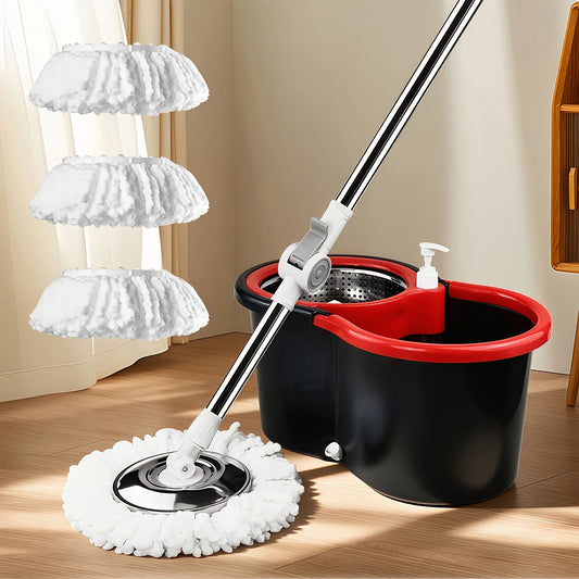 360° Spin Mop and Bucket System: Stainless Steel Wringer Basket with Microfiber Mop Heads - Efficient Floor Cleaning Set for Hardwood, Tile & Laminate