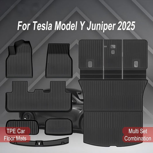 Premium TPE Floor Mats & Trunk Liner Set for 2025 Tesla Model Y (Juniper): All-Weather Custom Fit Waterproof Foot Pads & Luggage Mats