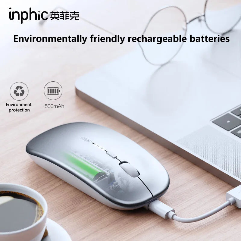 Inphic M1P Rechargeable 2.4G Wireless Mouse Battery Level Display Office Mute Mouse Ultra Thin Portable For Laptop PC Tablet