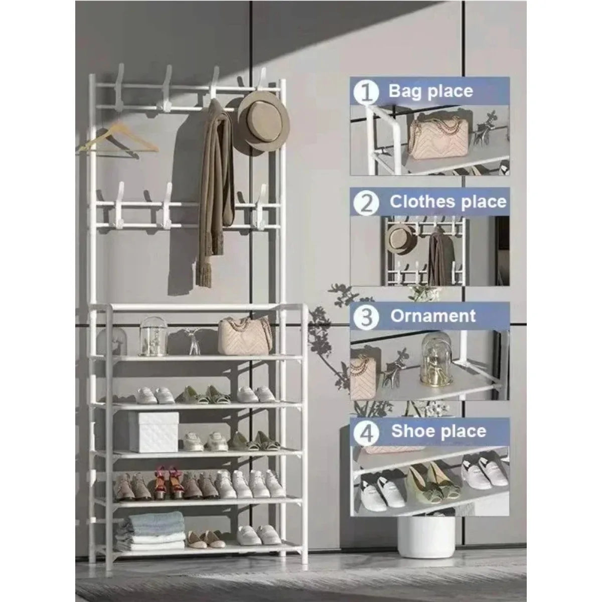 Multi-ayer Shoe Rack Cloters Hanger Shoes Hat Coats Combination Storage Shelf