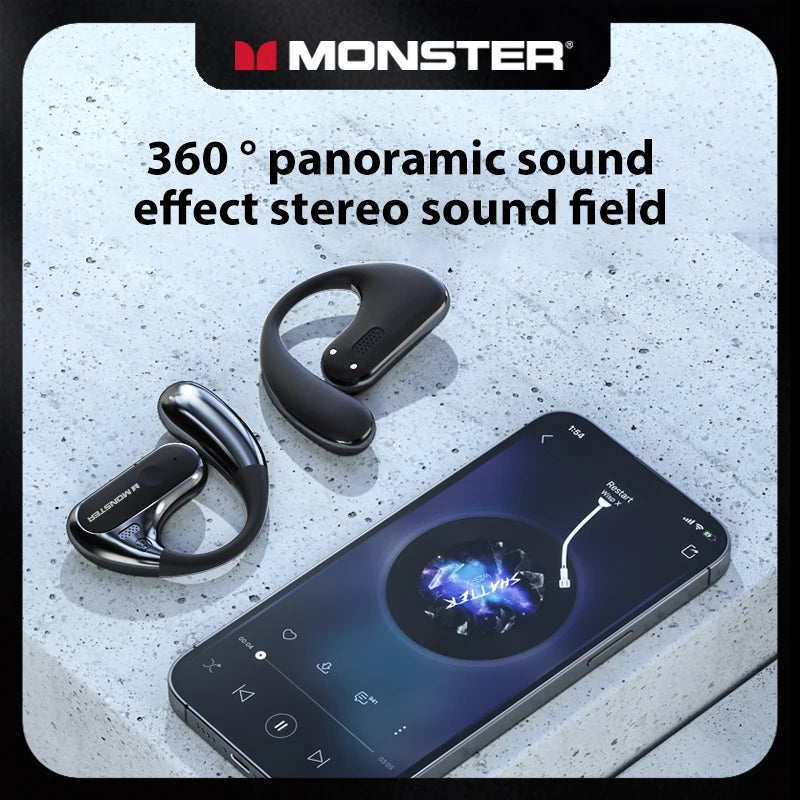 Monster Wireless Headphones MH22196 Stereo HD Call Open Bluetooth 5.4 Earphones Earbuds with Mic Waterproof