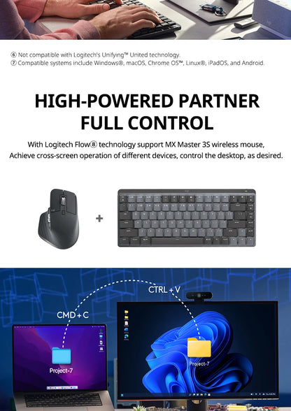 Logitech MX Mechanical Wireless Gaming Keyboard Office Gaming Keyboard for Windows IOS Android office games Keyboard