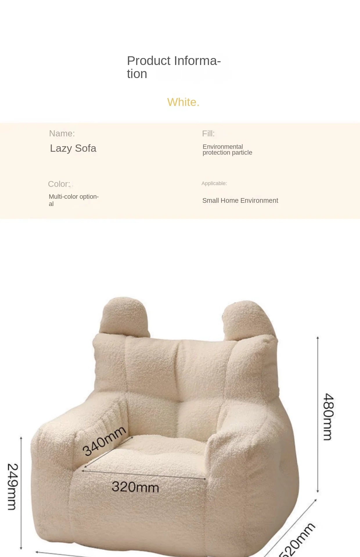 Eco-friendly Nordic Simple Living Room Soft Comfortable Backrest Person Single Sofa Chair Cute Bean Bag Baby Small Sofas