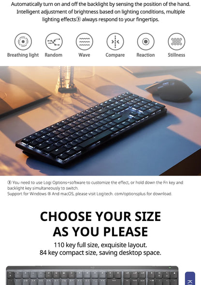 Logitech MX Mechanical Wireless Gaming Keyboard Office Gaming Keyboard for Windows IOS Android office games Keyboard