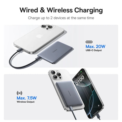 Baseus 5000mAh Magnetic Power Bank 15W Wireless 20W Wired Charging Thin Card-Sized Slim Portable Powerbank for iPhone Samsung