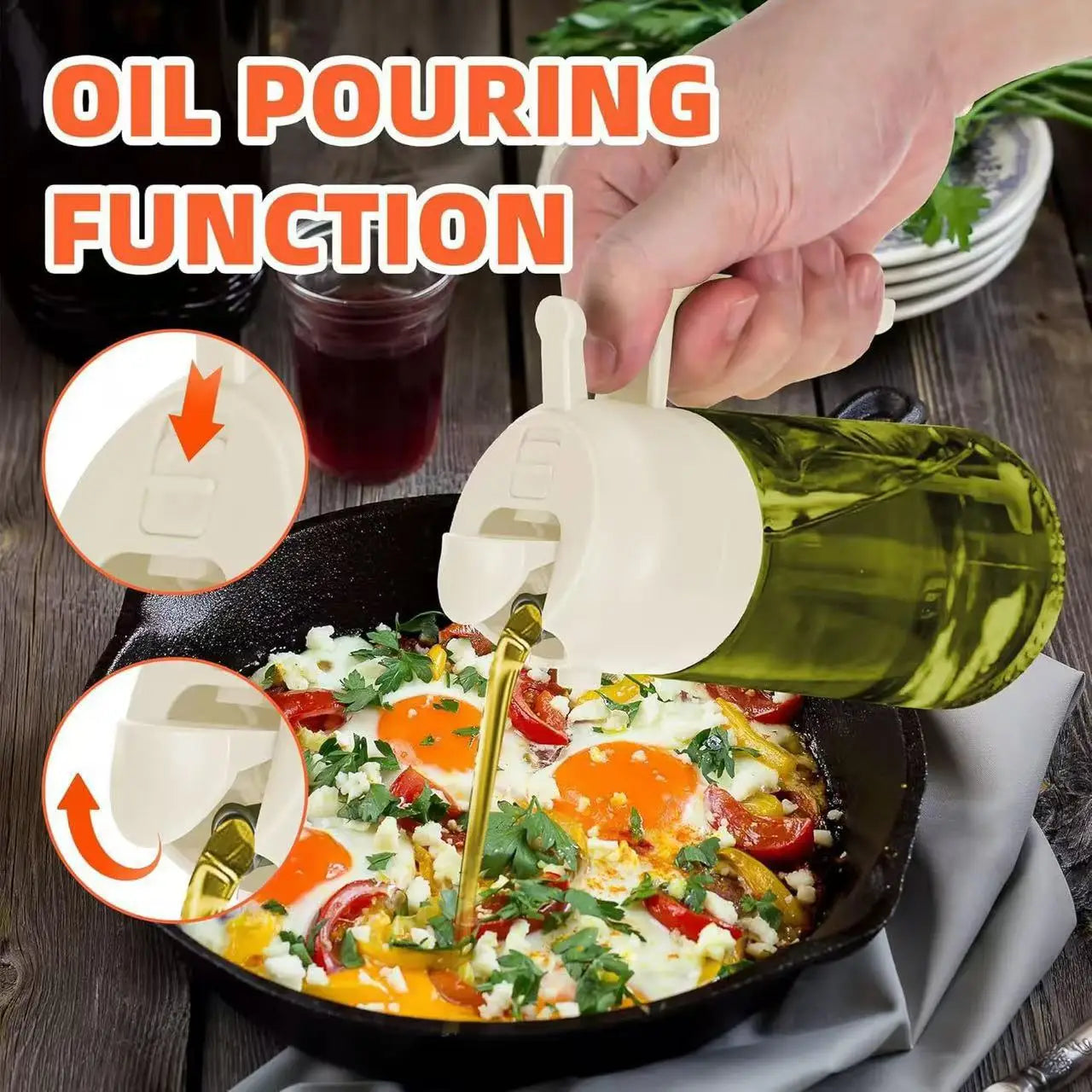 2-in-1 Glass Oil Dispenser & Sprayer - 16oz/470ml Leakproof Olive Oil Sprayer Bottle for Cooking, Air Fryer, BBQ, Baking, Salad
